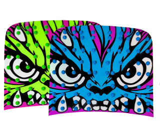 Wicked Lime & Cerulean Sky blue Baxter monster graphic TPU Grip by Good Day Grip Brand for Onewheel GT/GTS/XL/XRC footpads stacked on top of one another